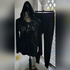 Juicy Couture Black Hooded Velvet Pajama Set